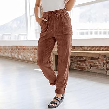 Amazon.com: Vintage Corduroy Dress Pants Women Elastic High